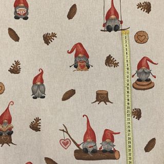 Decoration fabric Linenlook Tomte hand drawn