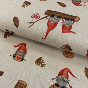 Decoration fabric Linenlook Tomte hand drawn