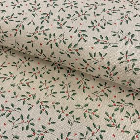 Decoration fabric Linenlook Little Holly branch