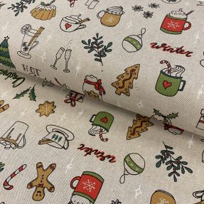 Decoration fabric Linenlook Christmas doodle