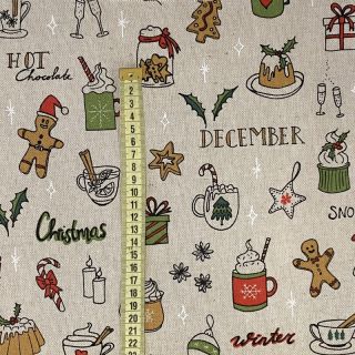 Decoration fabric Linenlook Christmas doodle