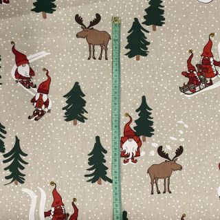 Decoration fabric Linenlook Tomte ski family