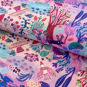 Cotton fabric SATIN NERIDA HANSEN Sunshine lavender digital print