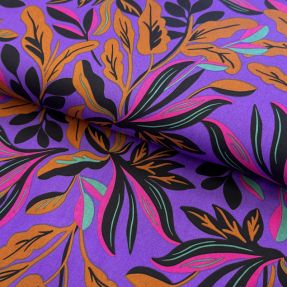 Cotton fabric SATIN NERIDA HANSEN Lush leaves purple digital print