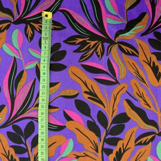 Cotton fabric SATIN NERIDA HANSEN Lush leaves purple digital print