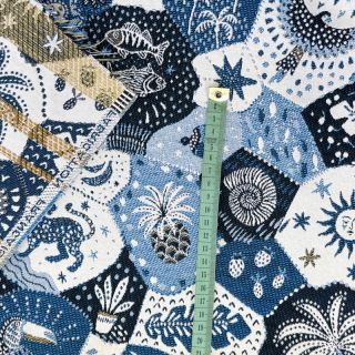 Decoration fabric jacquard Tucan allover bleu