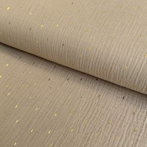 Double gauze/muslin Foil stripes beige/gold