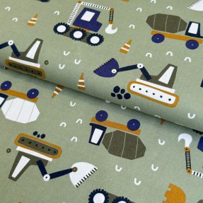 Cotton fabric Fine vehicles army green digital print