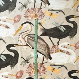 Decoration fabric VELVET Heron bird camel