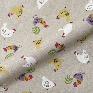 Decoration fabric Linenlook Rooster And Chick