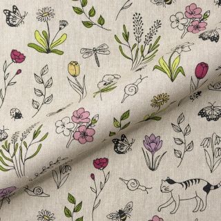 Decoration fabric Linenlook Spring Doodle Time