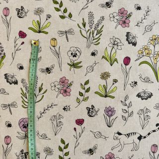 Decoration fabric Linenlook Spring Doodle Time