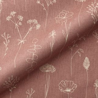 Decoration fabric Linenlook Fine Fragile Flower old rose