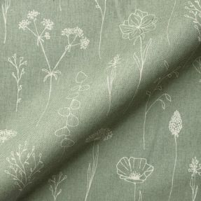 Decoration fabric Linenlook Fine Fragile Flower old green