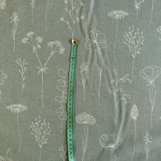 Decoration fabric Linenlook Fine Fragile Flower old green