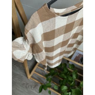 Linen viscose YARN DYED CHECK light brown