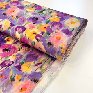 Viscose SATIN Lavender flowers digital print