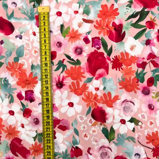 Viscose SATIN Red flowers digital print