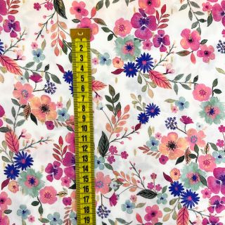 Viscose LUREX Tossed flowers white digital print