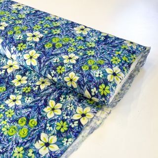 Viscose SATIN Blue flowers digital print