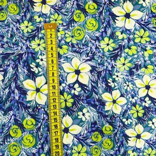 Viscose SATIN Blue flowers digital print