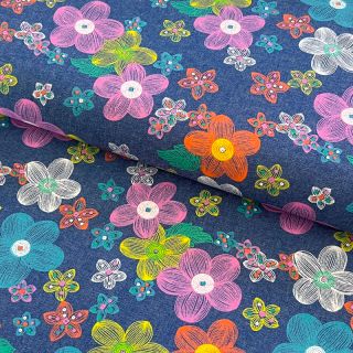 Cotton fabric JEANS Painted flowers