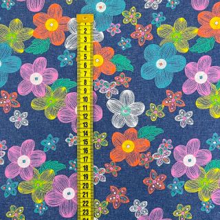 Cotton fabric JEANS Painted flowers