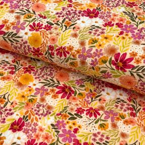 Double gauze/muslin Summer flowers peach digital print