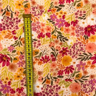 Double gauze/muslin Summer flowers peach digital print