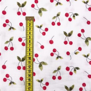 Double gauze/muslin Cherries white digital print