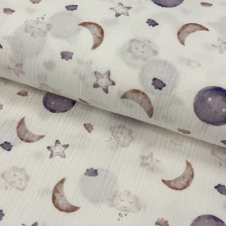 Double gauze/muslin Moon white digital print ORGANIC