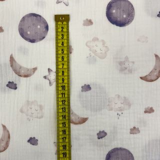 Double gauze/muslin Moon white digital print ORGANIC