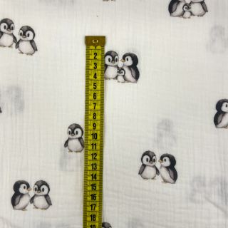 Double gauze/muslin Penguin white digital print ORGANIC