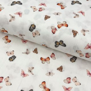 Double gauze/muslin Butterflies white digital print