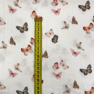 Double gauze/muslin Butterflies white digital print