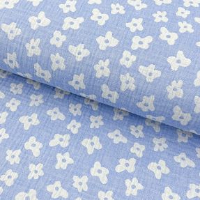 Double gauze/muslin JACQUARD Flowers royal blue