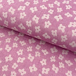 Double gauze/muslin JACQUARD Flowers cerise