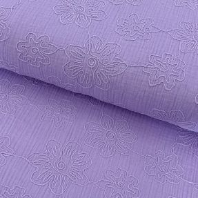 Double gauze/muslin EMBROIDERY Flowers lilac