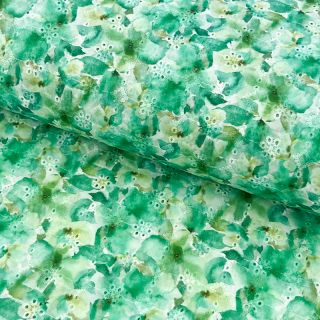 Cotton fabric EMBROIDERY Viola green digital print