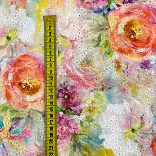 Cotton fabric EMBROIDERY Botanic pink digital print